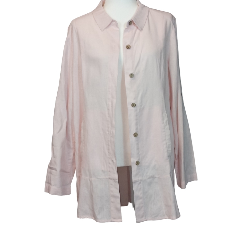 Simply Noelle lagenlook linen blend button tunic top soft pink size L / XL
